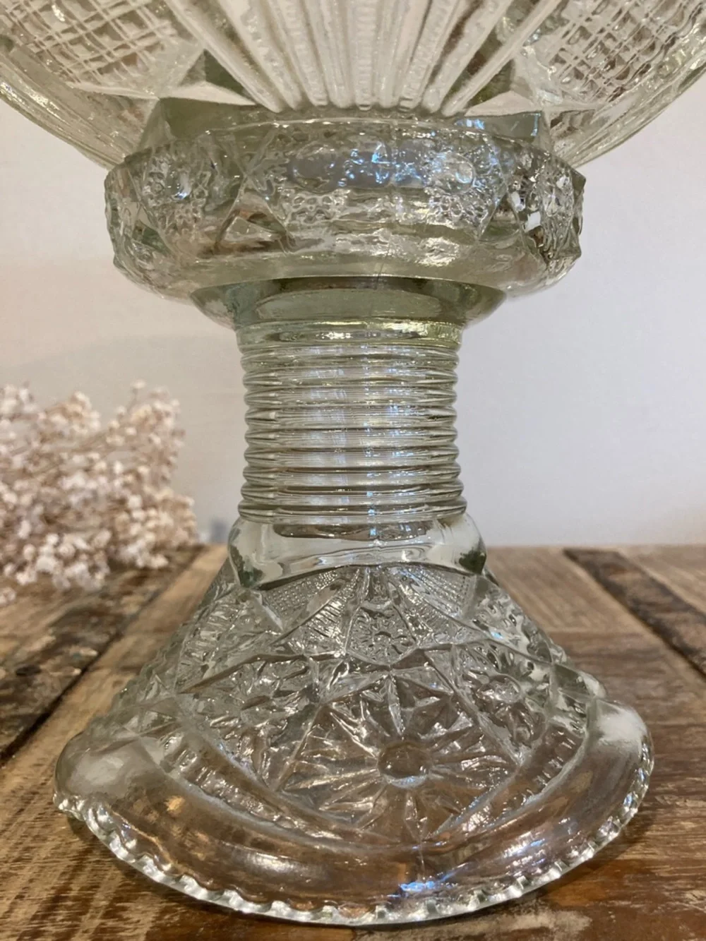 Mismatched Glass Punch Bowl and Base Flowers Pattern
